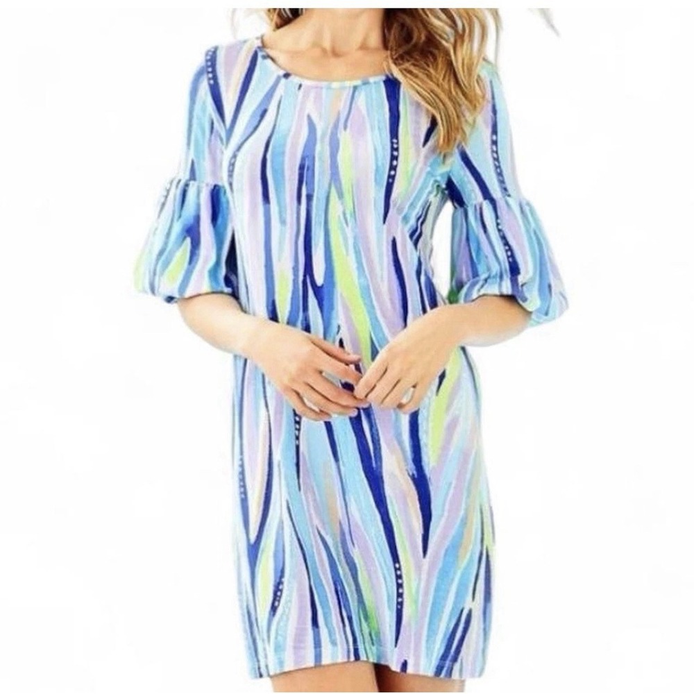 Lilly Pulitzer Lindell‎ Dress Shore Perfection Size L Tie Dye Preppy Vacation